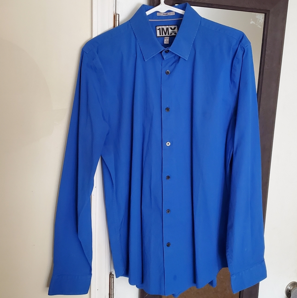 Express Blue Fitted 1MX Dress Shirt
